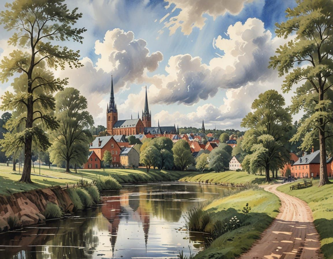 Ethereal Uppsala Landscape in Gouache Impressionism