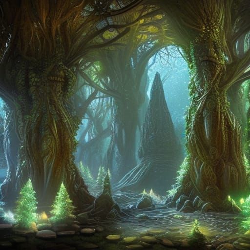 Enchanted Elven Forest with Crystal Ruins