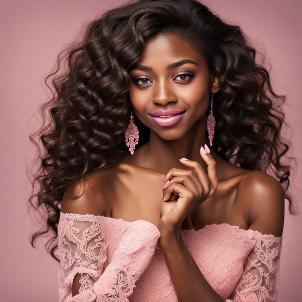 Beautiful Girl with Wavy Hair, Hyperrealistic Portrait