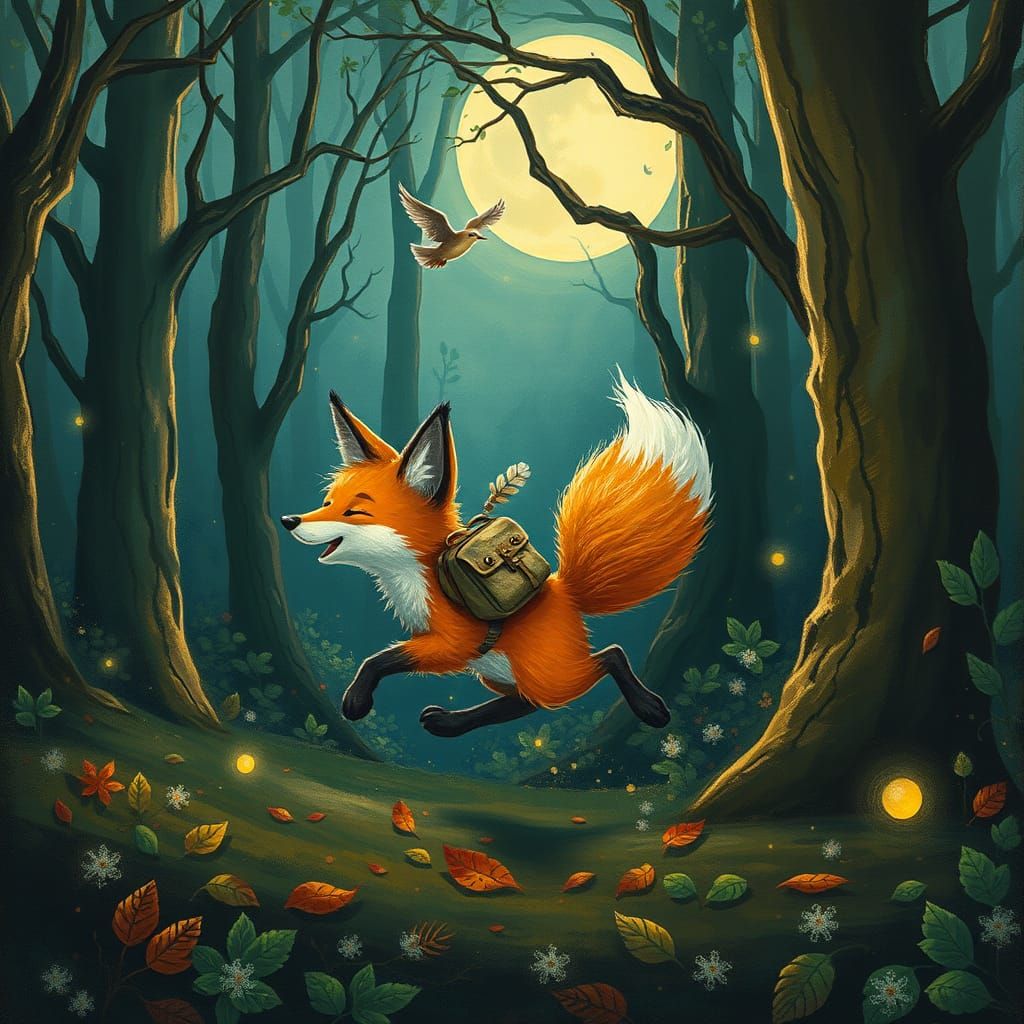 Whimsical Fox in a Dreamy Forest Chase