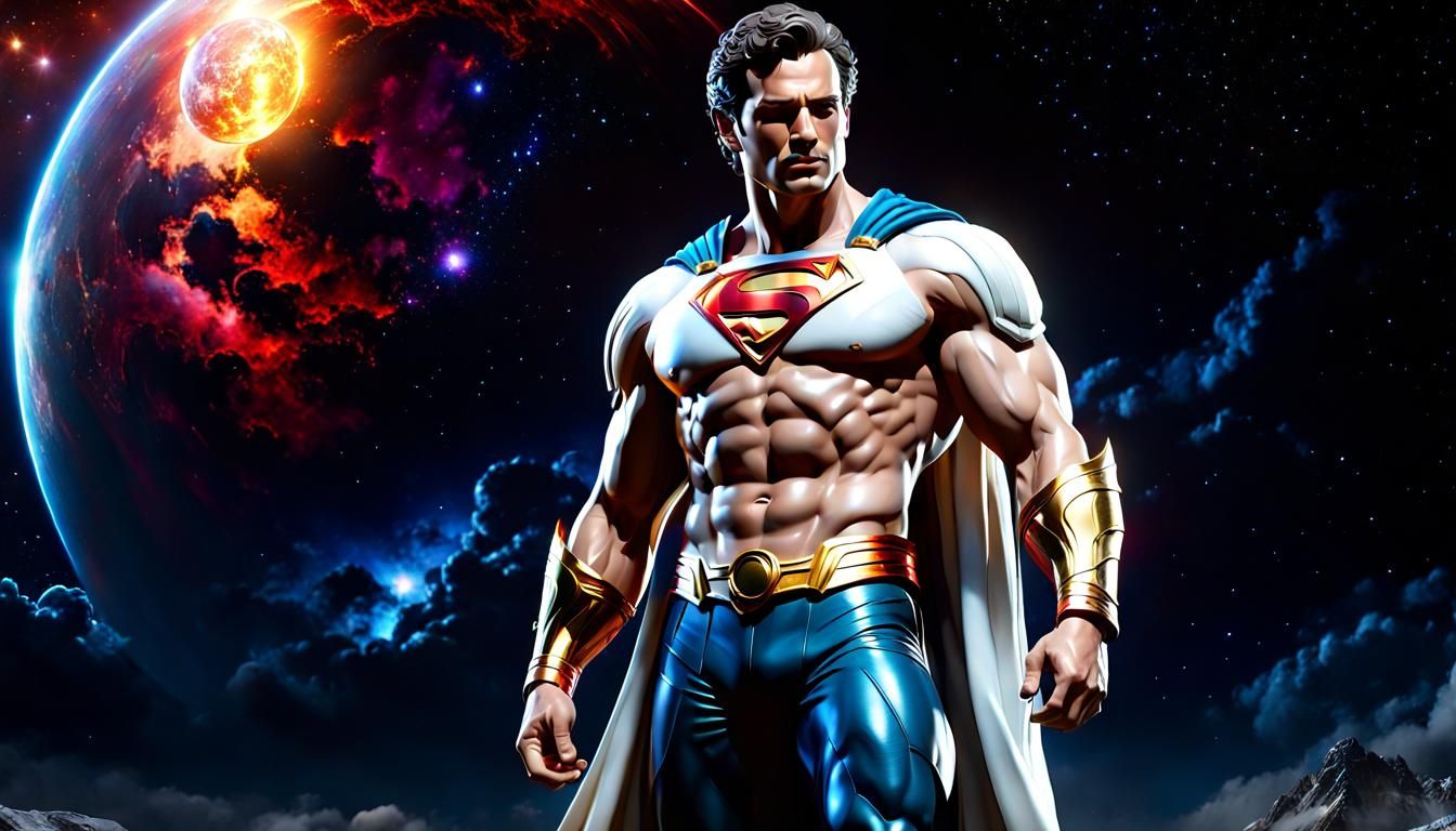 Shirtless Henry Cavil as Marble Statue in Cosmic Sky
