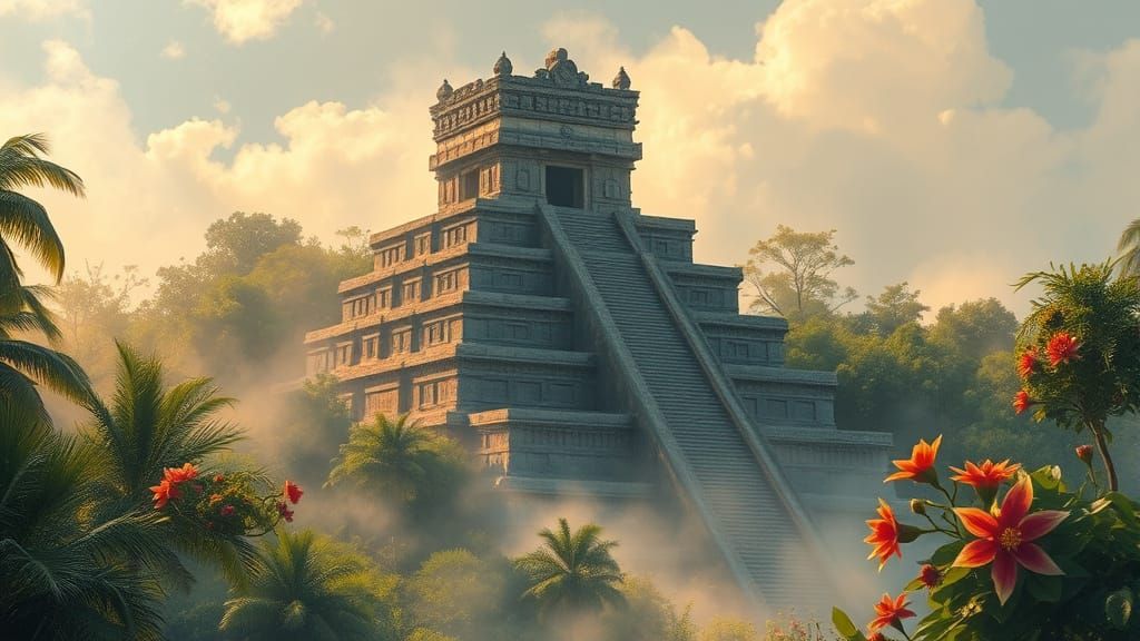 Majestic Mayan Temple in Lush Tropical Paradise