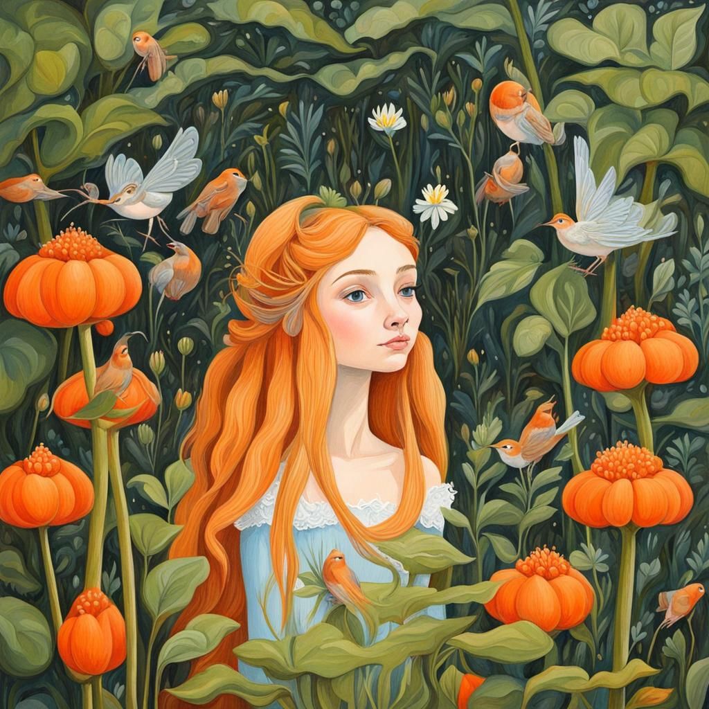 Thumbelina in Detailed Gouache Painting