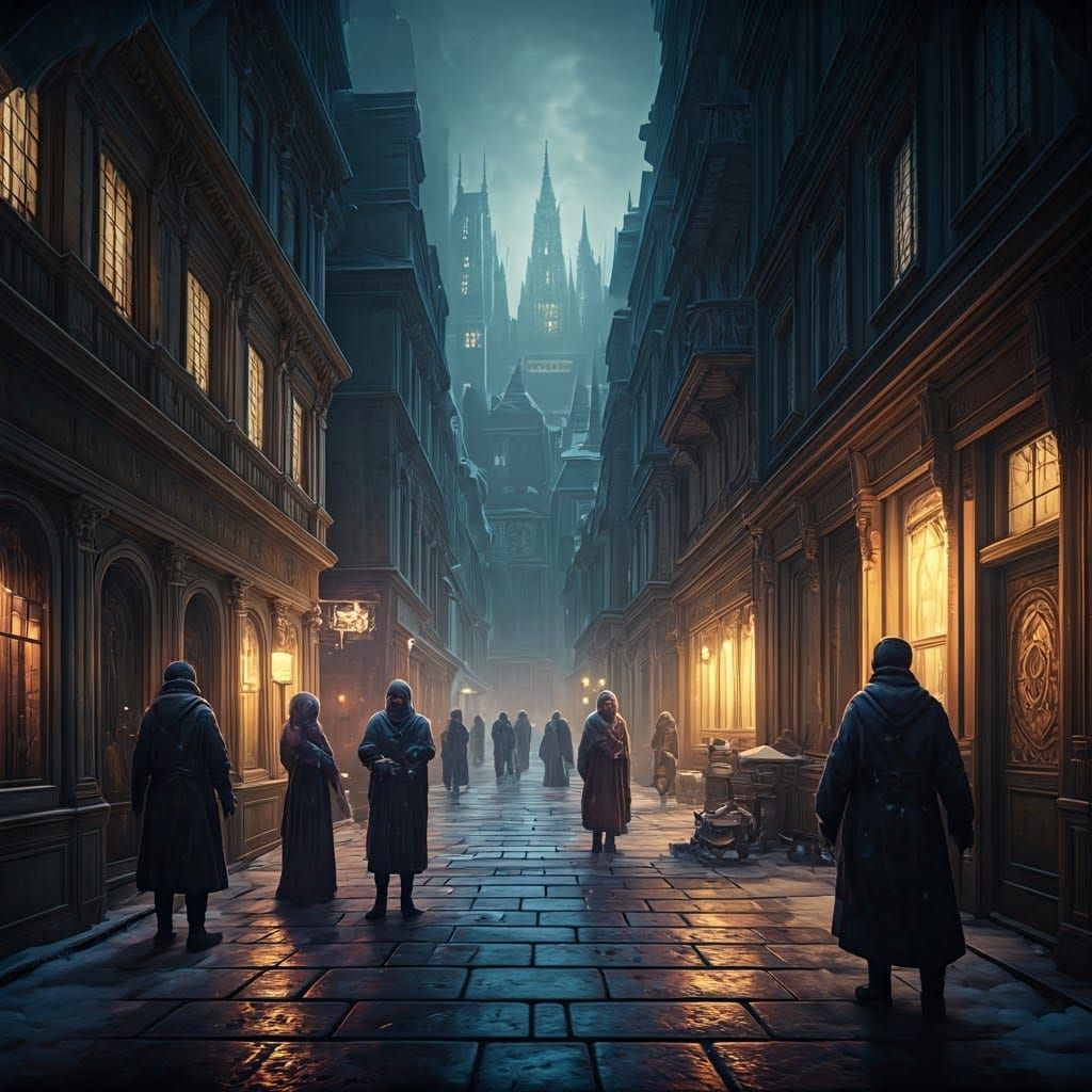Frozen Street Scene in Dark Fantasy Style