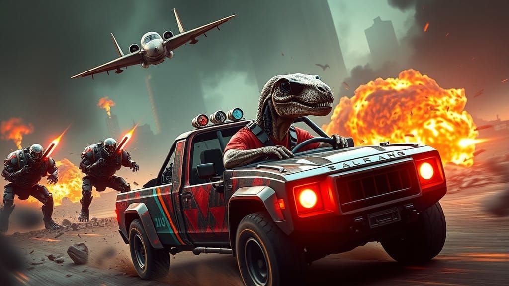 Cyborg Velociraptor Speeds Through Dystopian City in Futuris...