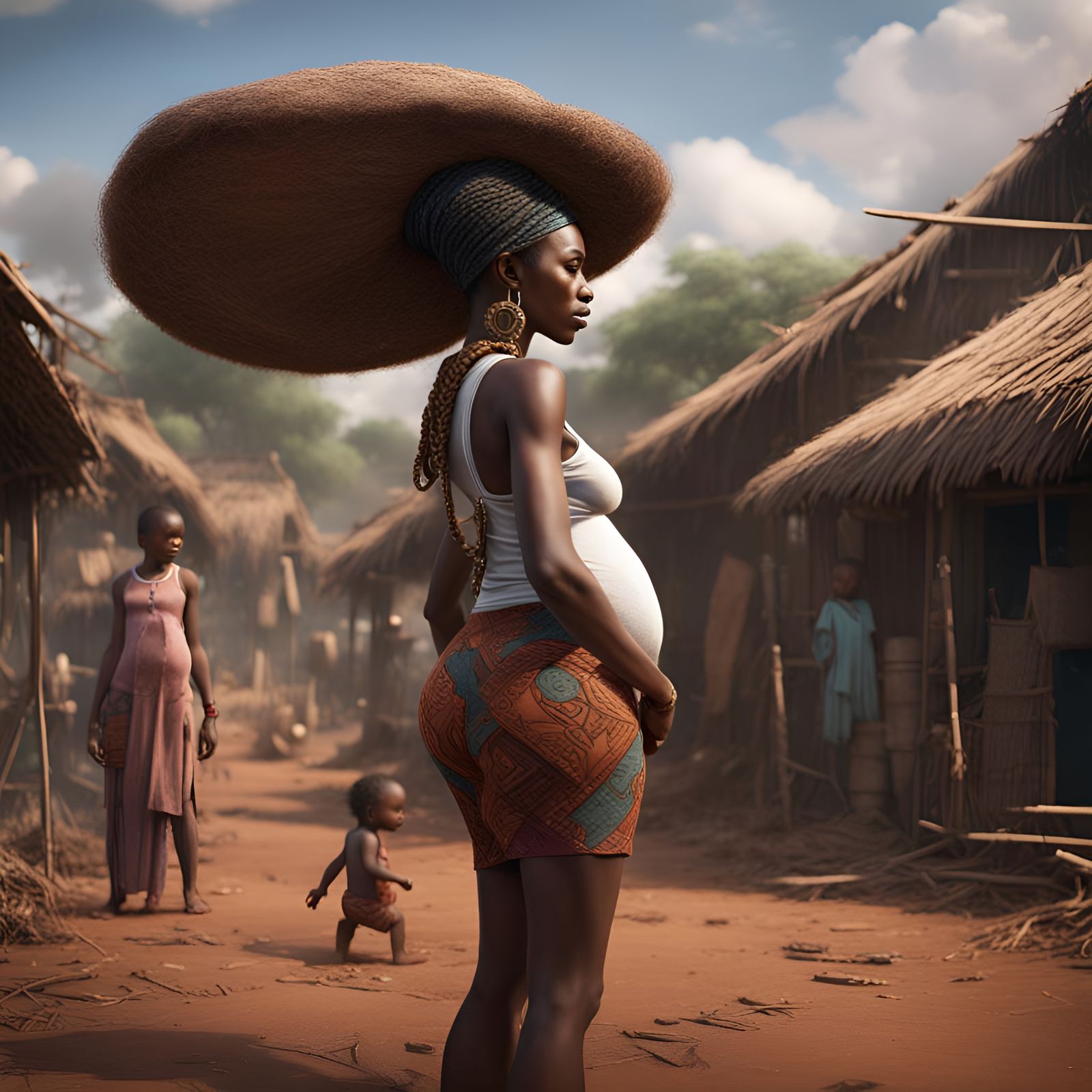 African Woman in Village: Justice Slogan, Detailed Matte Pai...