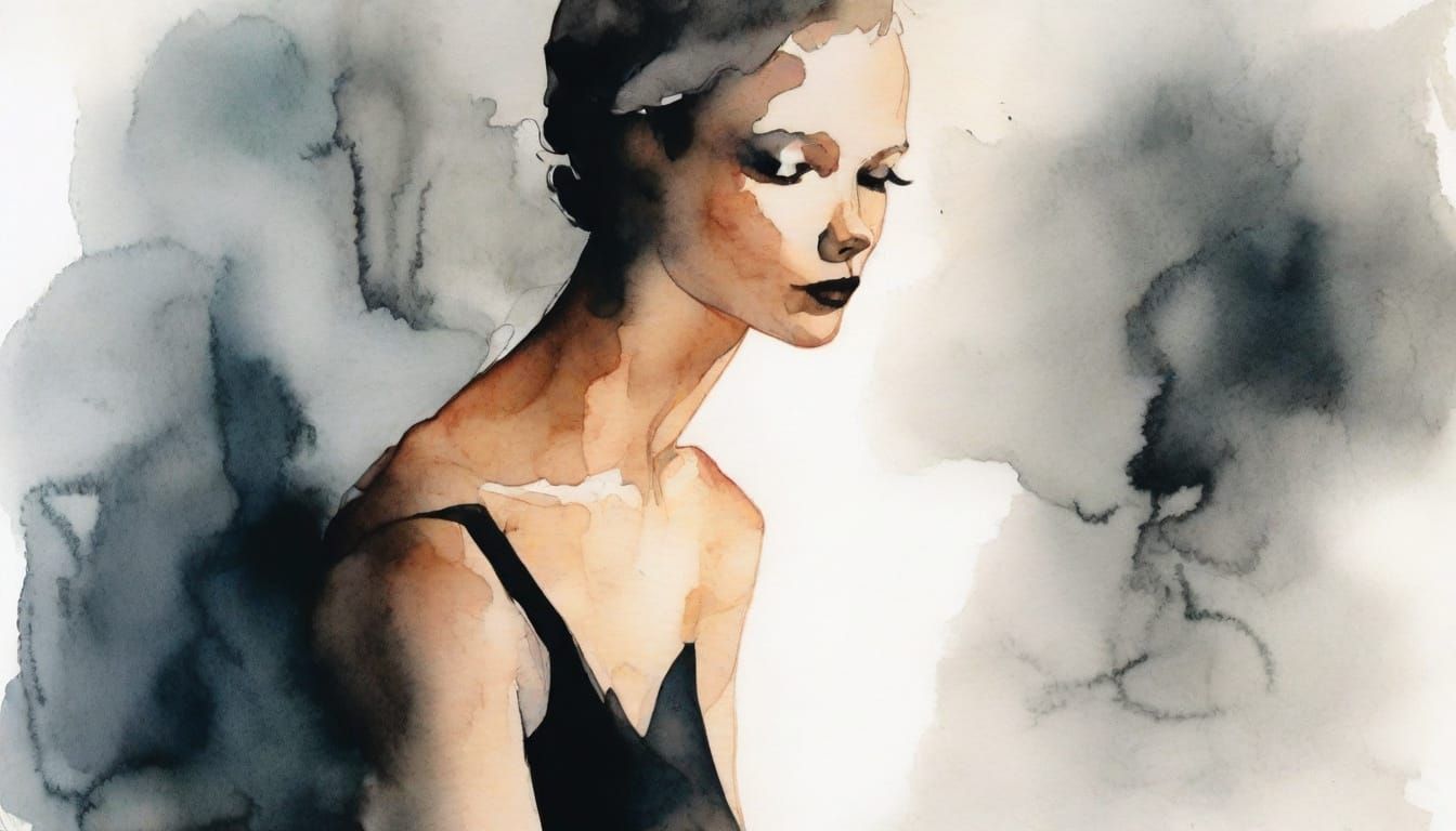 Sensual Model in One Line Art with Watercolor