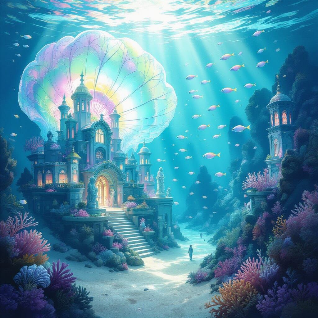Ethereal Underwater City in Giant Glowing Anemone