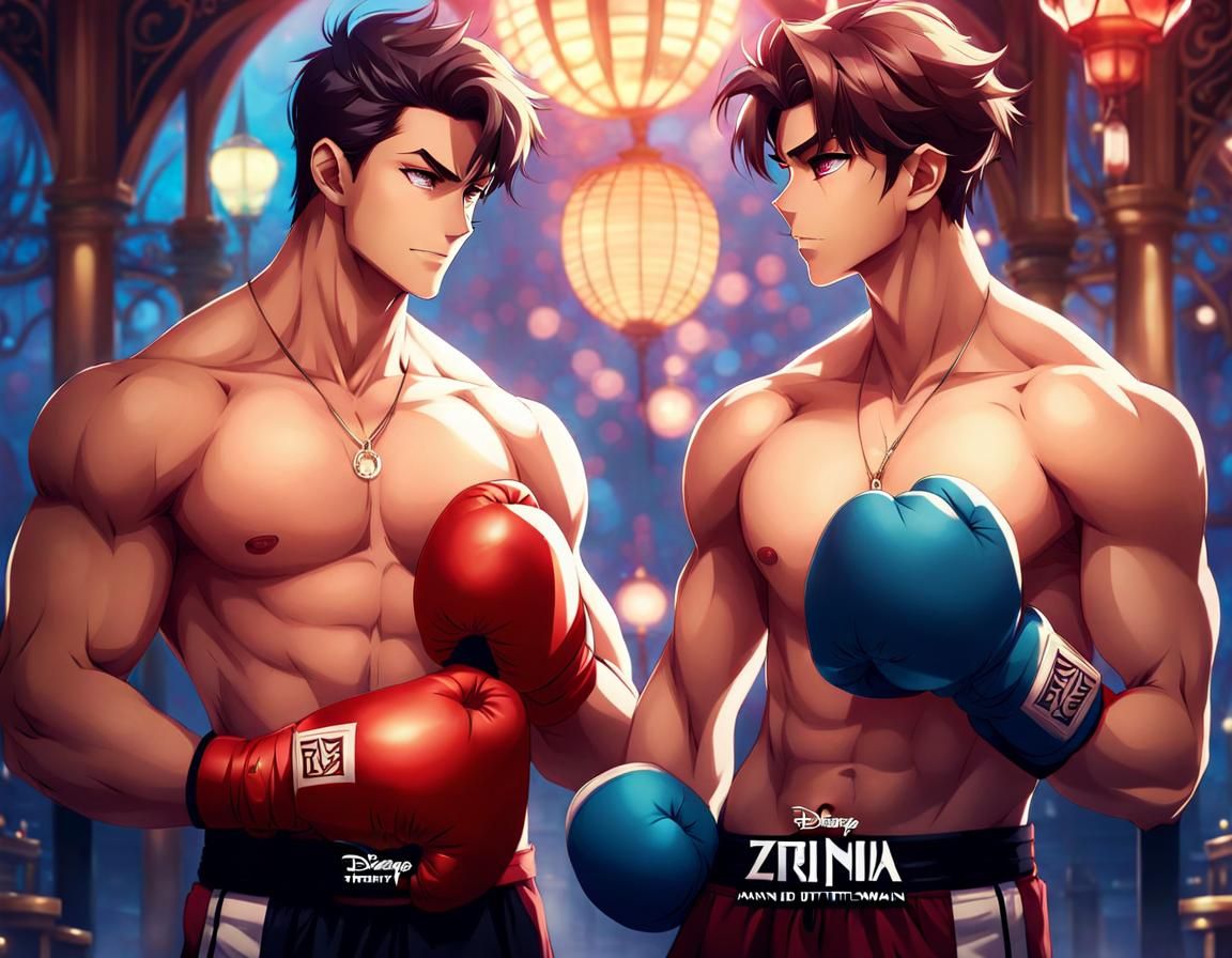 Anime Boxers Pose in Disney Park, Manga Style
