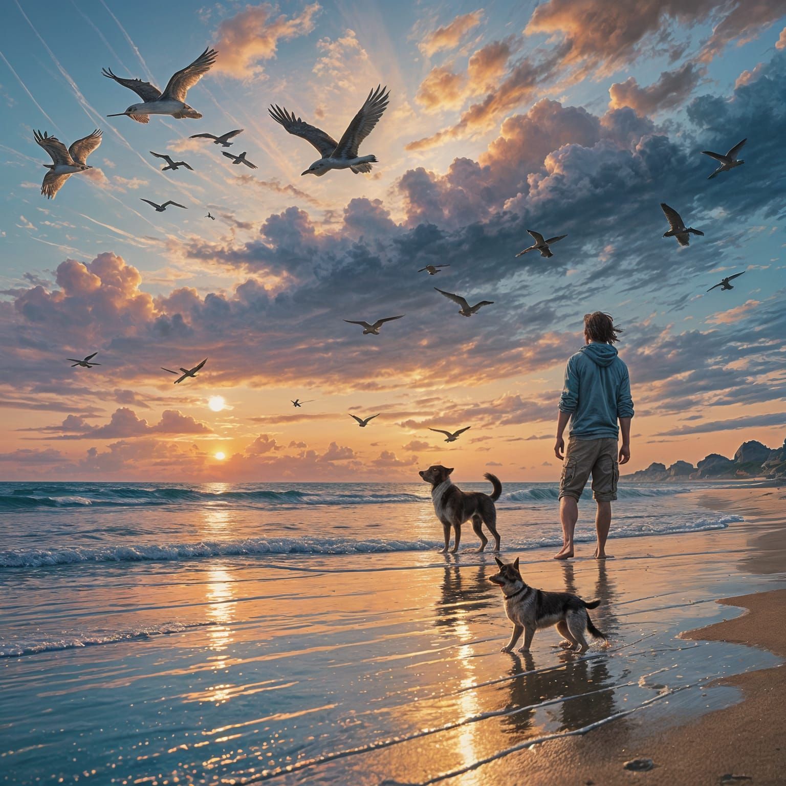 Dog and Cat Watch Sunset: Matte Painting
