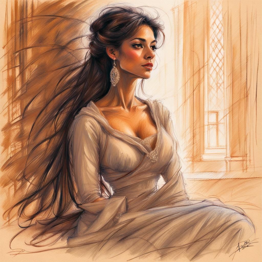 Persian Princess Portrait in Impressionistic Style