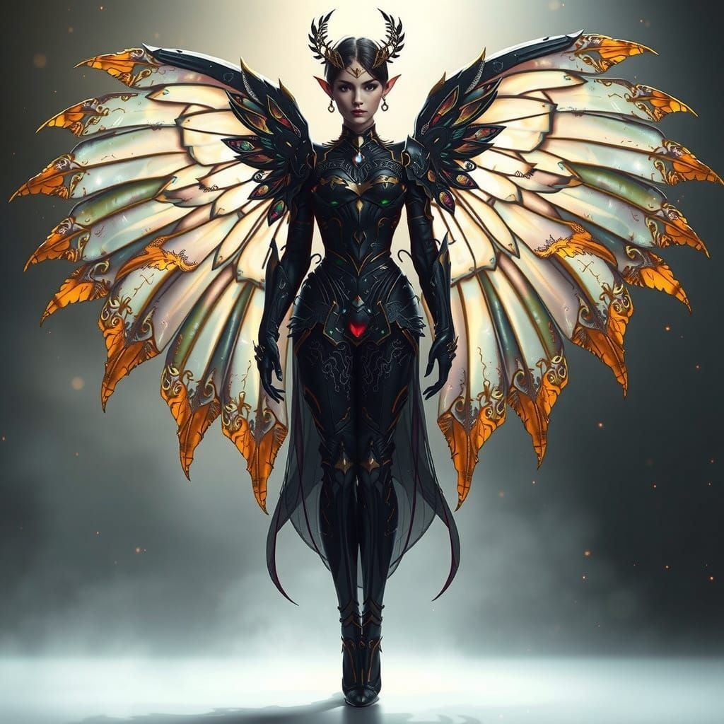 Mystical Lilith with Iridescent Wings and Golden Armor