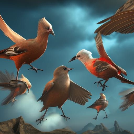 Birds Form Circle in Sky: Detailed Matte Painting