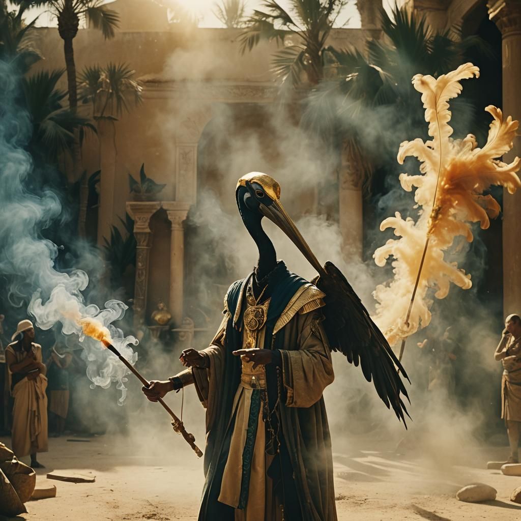 Thoth Creates Ibis From Smoke: Cinematic Still