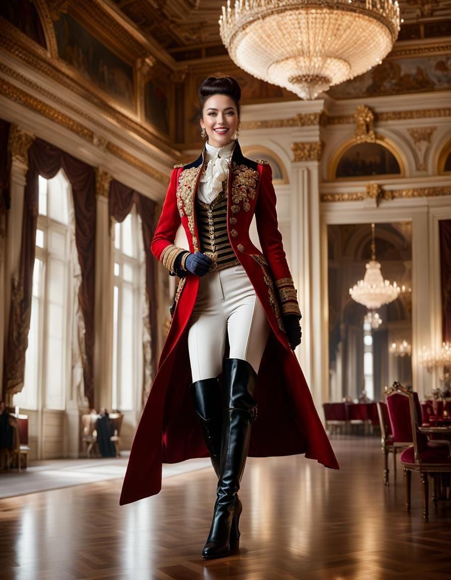 Equestrienne in Ballroom: Hyperrealistic Full Body Shot
