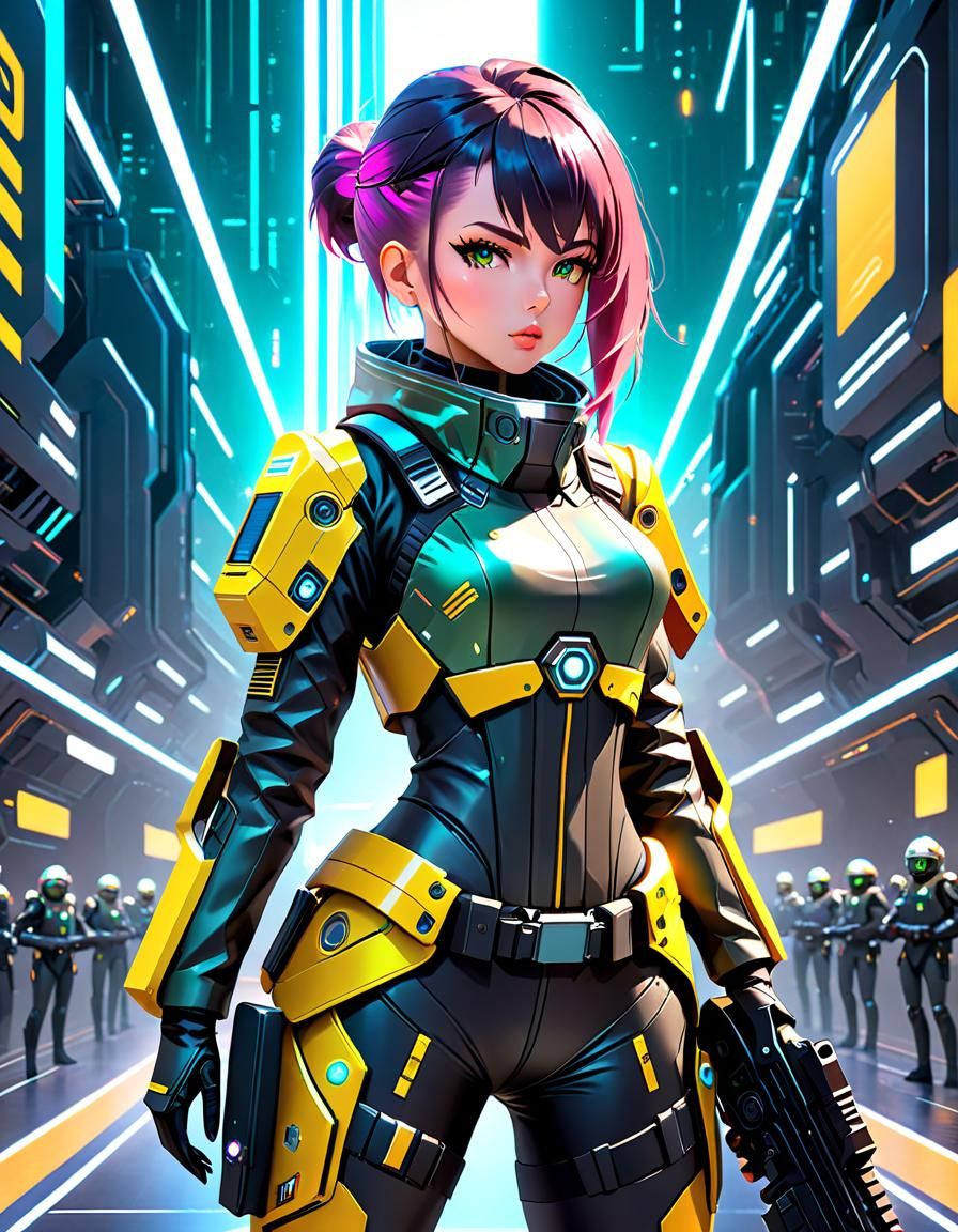 Futuristic Solarpunk Soldier in Glitchcore Style