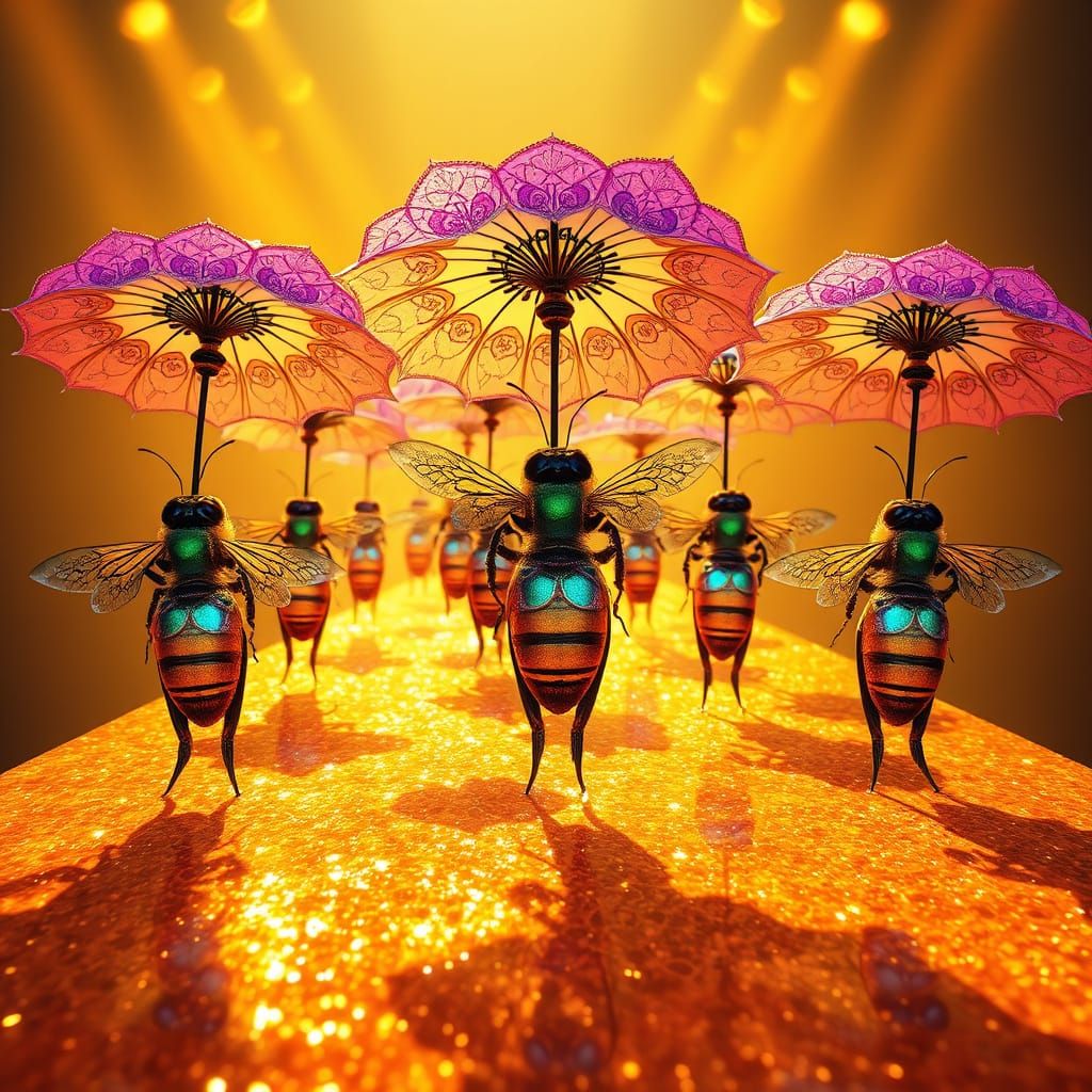 Vibrant Bees Strut Down Honeycomb Catwalk in Swirling Attire