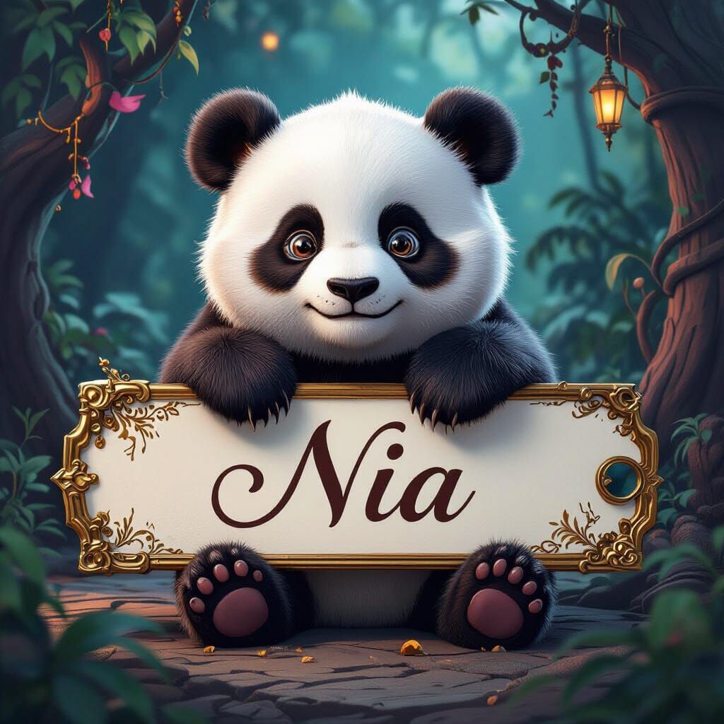 Cute Panda Bookmark with Cursive NIA - Fantasy Matte Paintin...