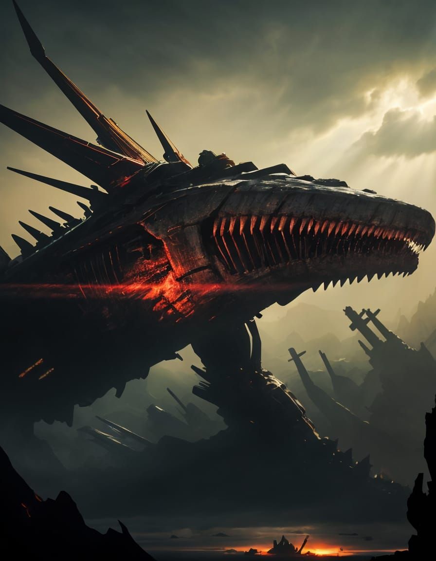 Epic Mechanical Leviathan Rises in Dystopian Landscape