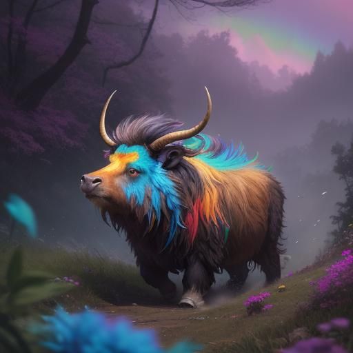 Colorful Yak Rolling Down Candy Hill: 3D Digital Art