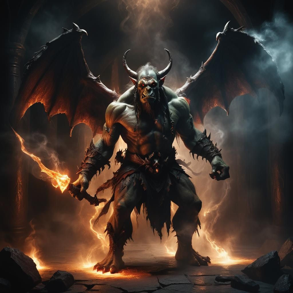 Dark Fantasy Orc Wizard in Mystical Chamber