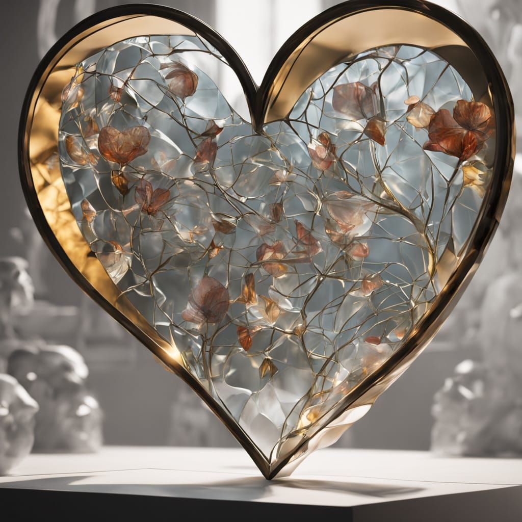 Transparent Stained Glass Heart with Delicate Cracks