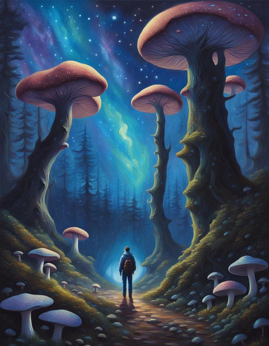 Mystical Forest Landscape with Lone Figure in Oil Painting