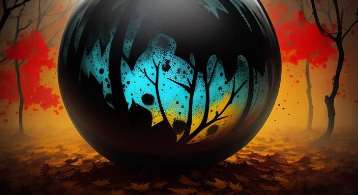 Eerie Ghoul in Glass Sphere: Ink Splatter Art