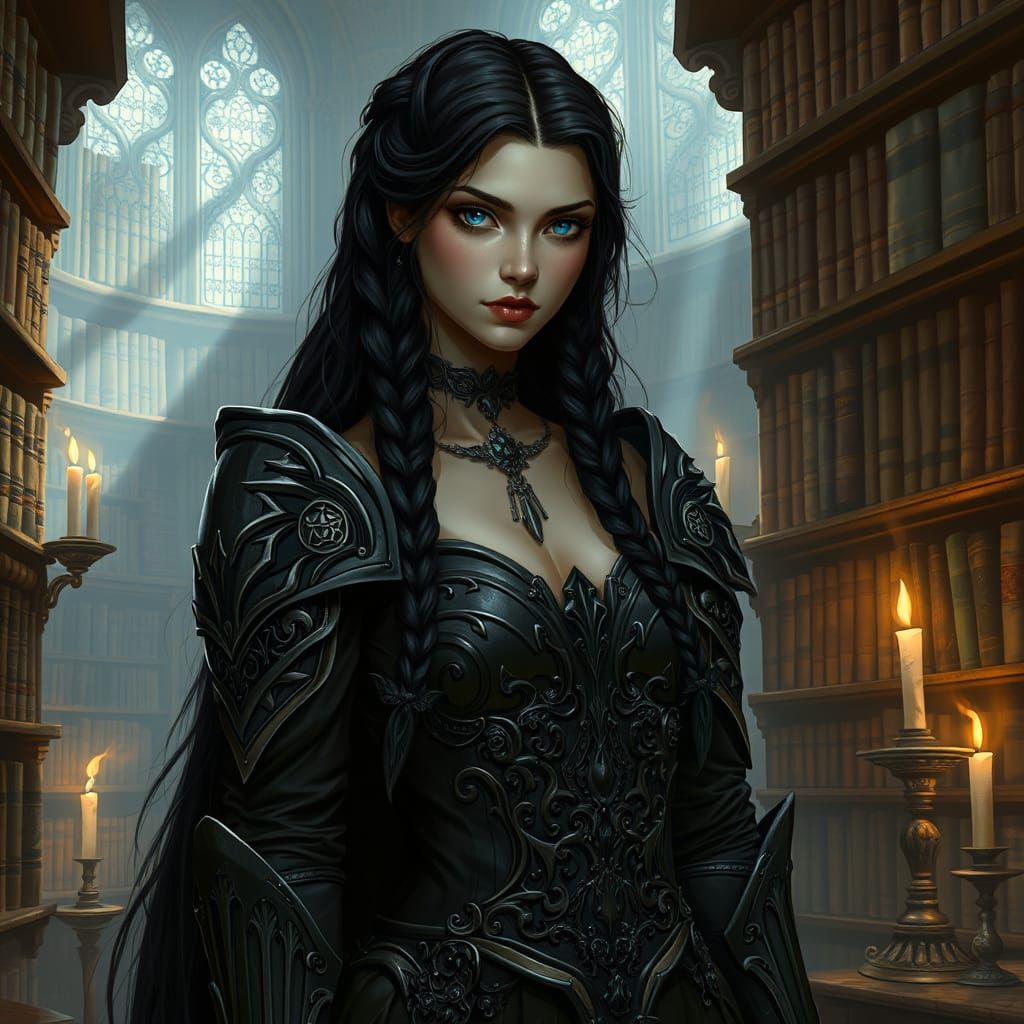 A captivating portrait of a mysterious sorceress with long, ...