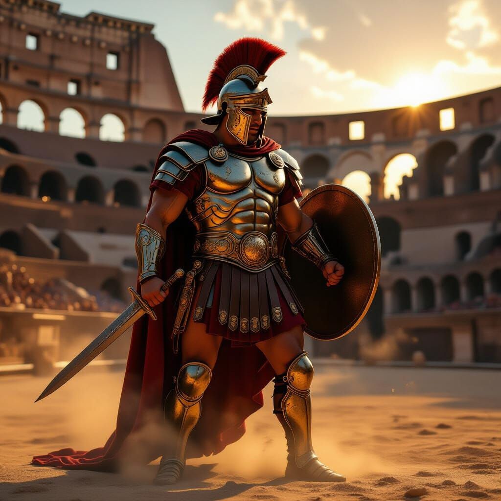 Roman Gladiator in Golden Hour Colosseum