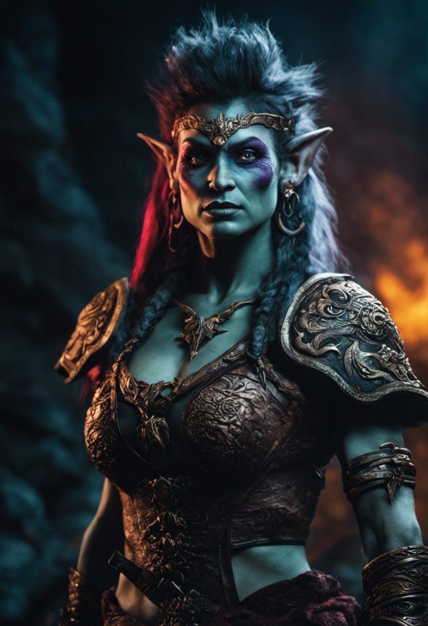 Gritty Warlock Troll Woman Portrait in Dark Fantasy Style