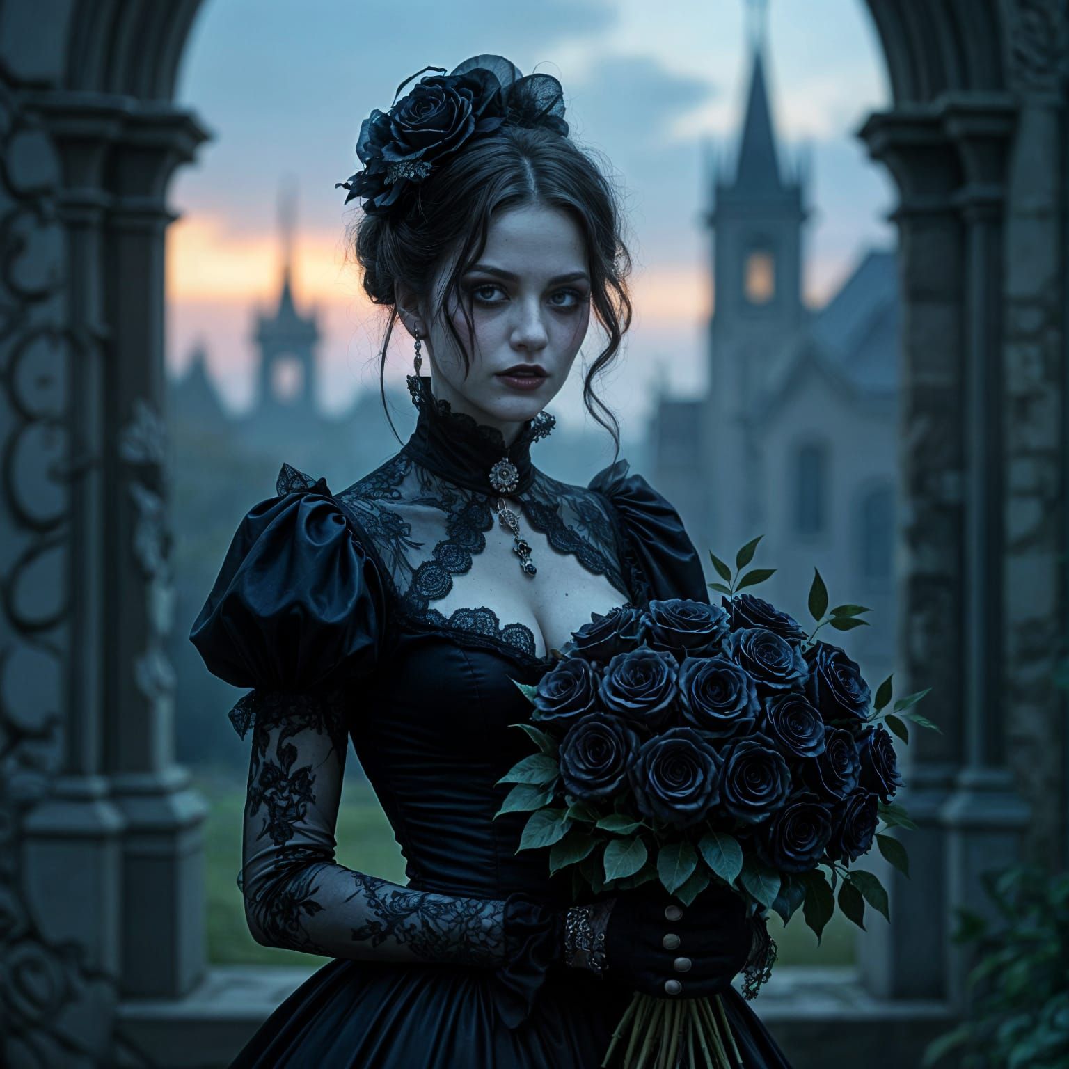 Stunning Zombie Bride with Dead Roses