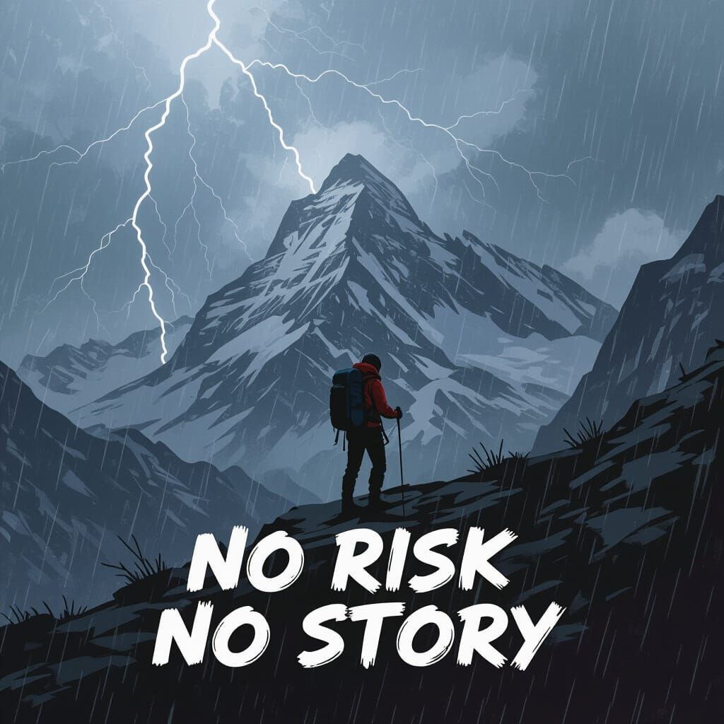 Climber Silhouetted on Stormy Peak: Atmospheric Digital Art