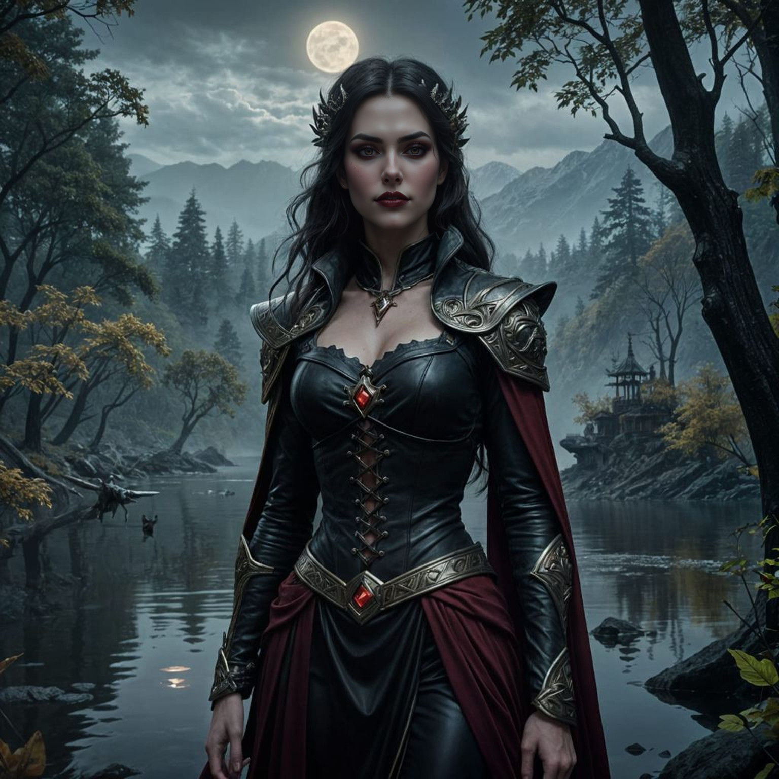 Cyberpunk-Style Dark Fantasy Portrait of a Vampire Maiden