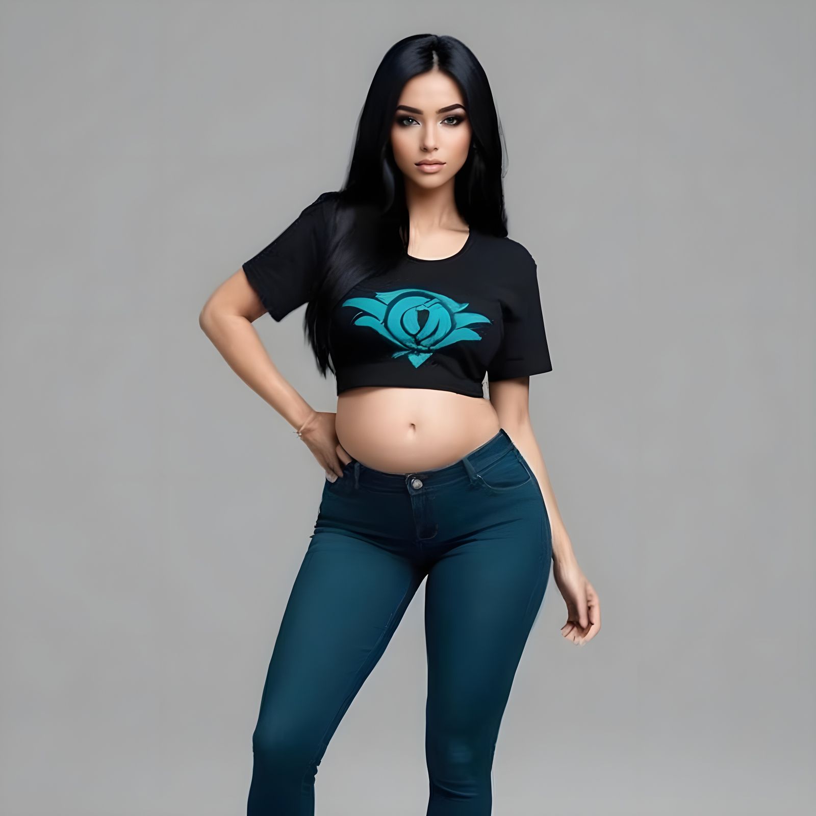 Assertive Latina Woman Portrait with Teal Eyes