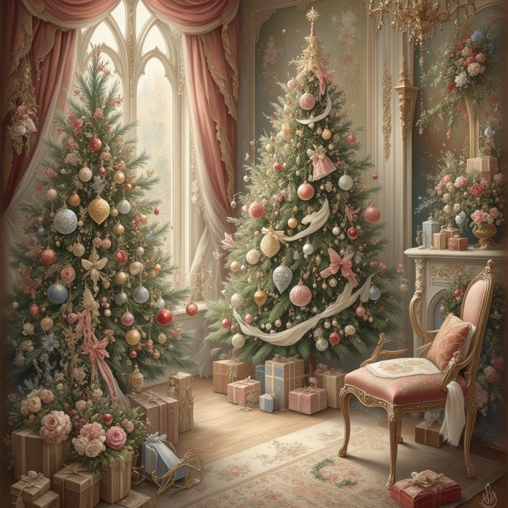 Victorian Christmas Scene in Soft, Muted Tones