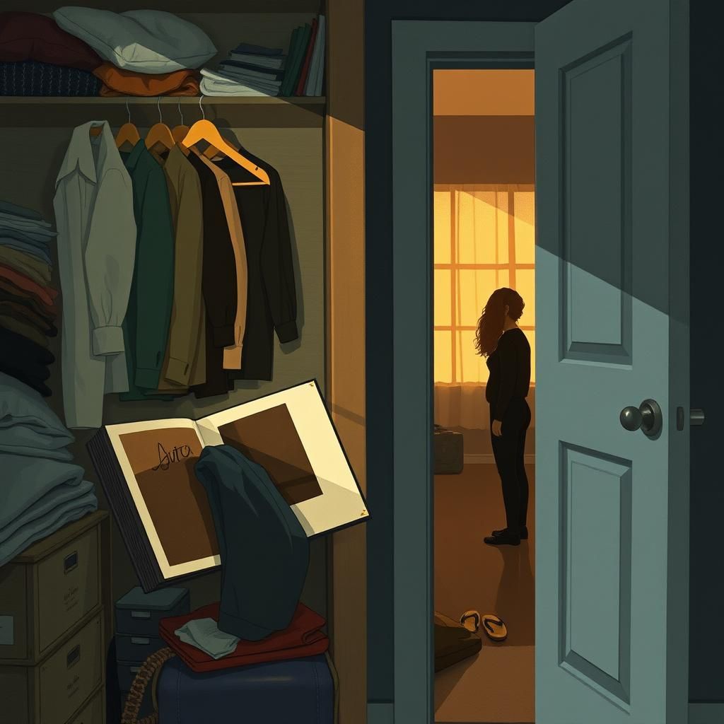 Intimate Closet Scene in Atmospheric Illustration Style