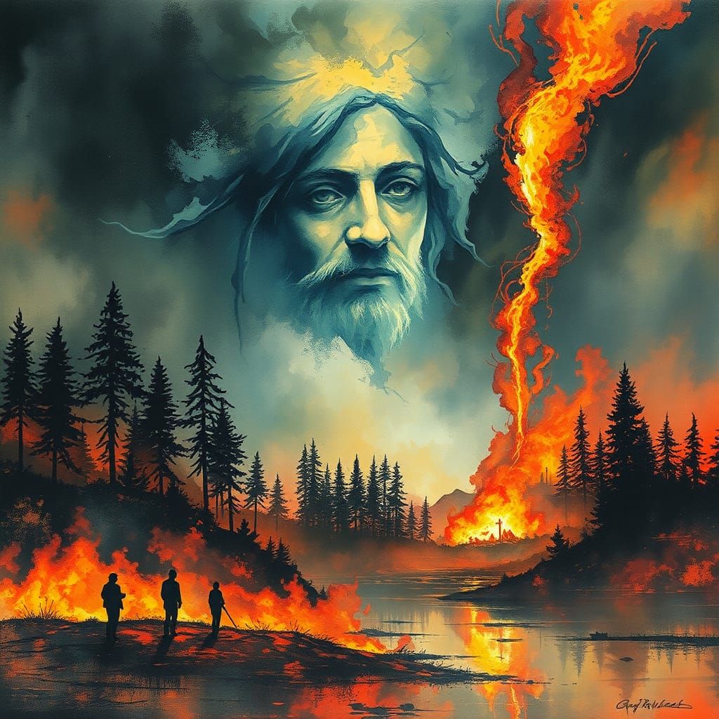 Surreal Fluorescent Batik of Jesus in Smoke