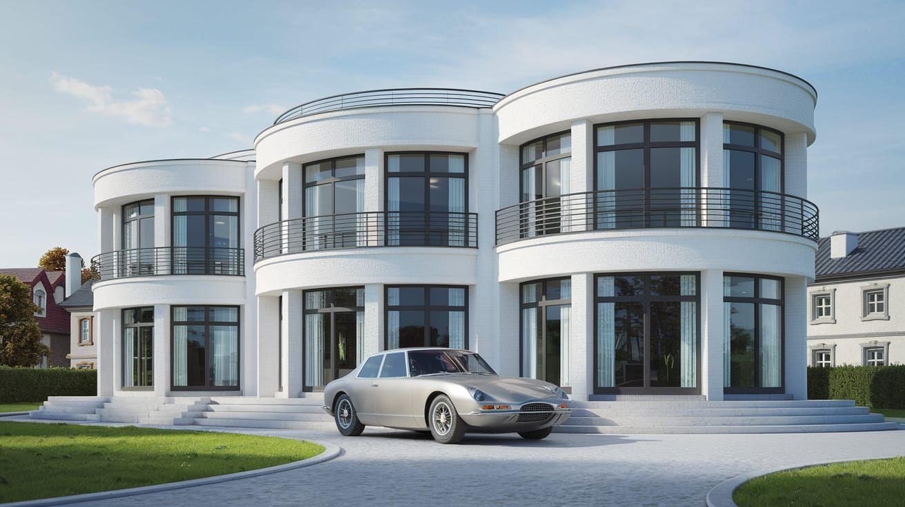 Modern Circular House with Vintage Car: 3D Render