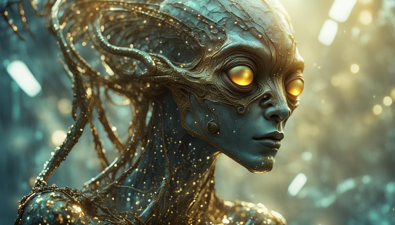 Alien Beauty with Golden Eyes: A Translucent Portrait
