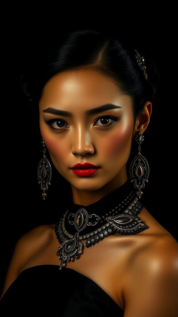 Art Nouveau Korean Woman Portrait with Geometric Features