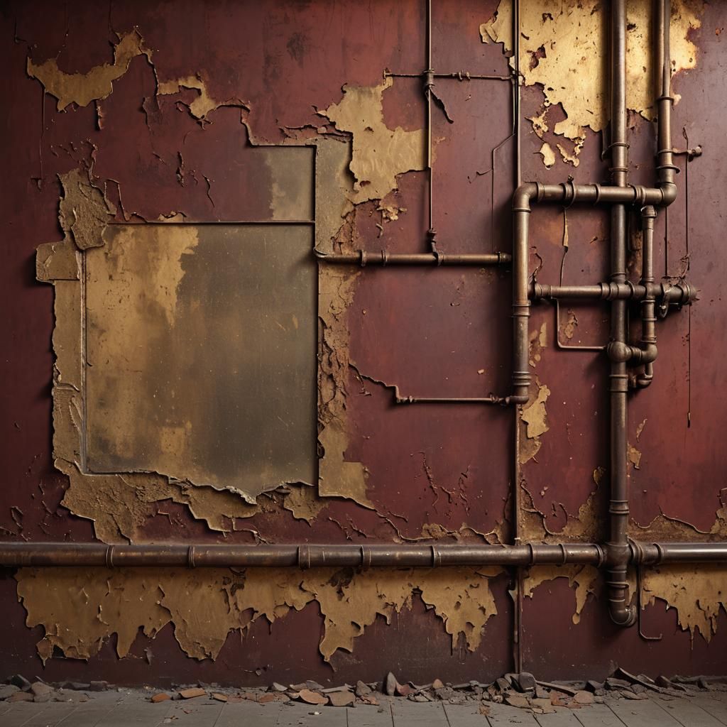 Industrial Wall with Burgundy Wallpaper in 3D Photorealism