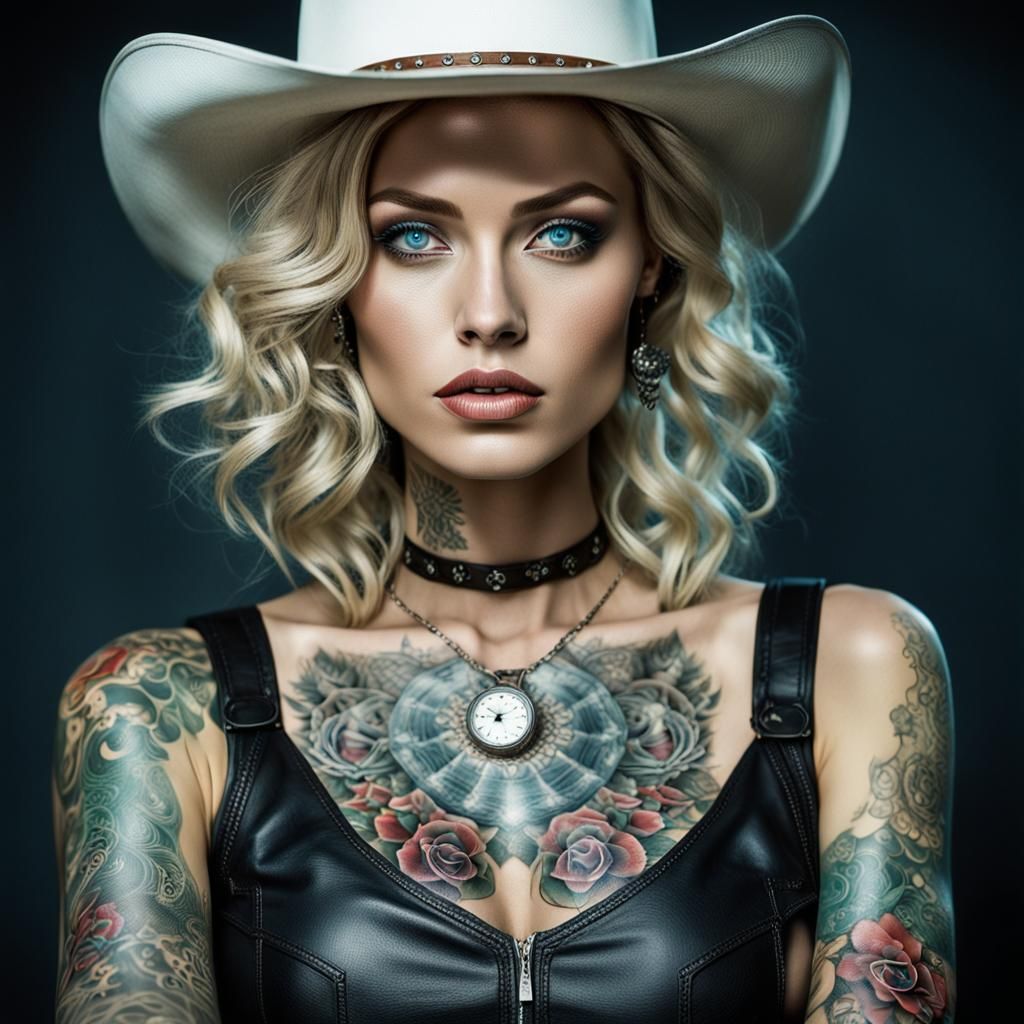 Seductive Russian Woman with Tattoos: Digital Portrait