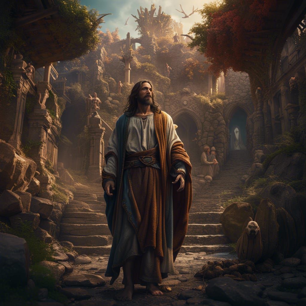 Detailed Matte Painting of Jesus in Fantasy Style
