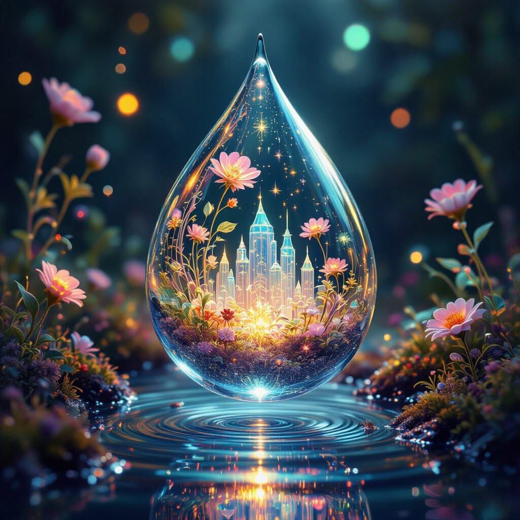 Miniature Bioluminescent World Inside a Raindrop