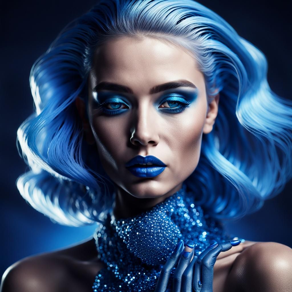Stunning Blue Portrait in Digital Art Style