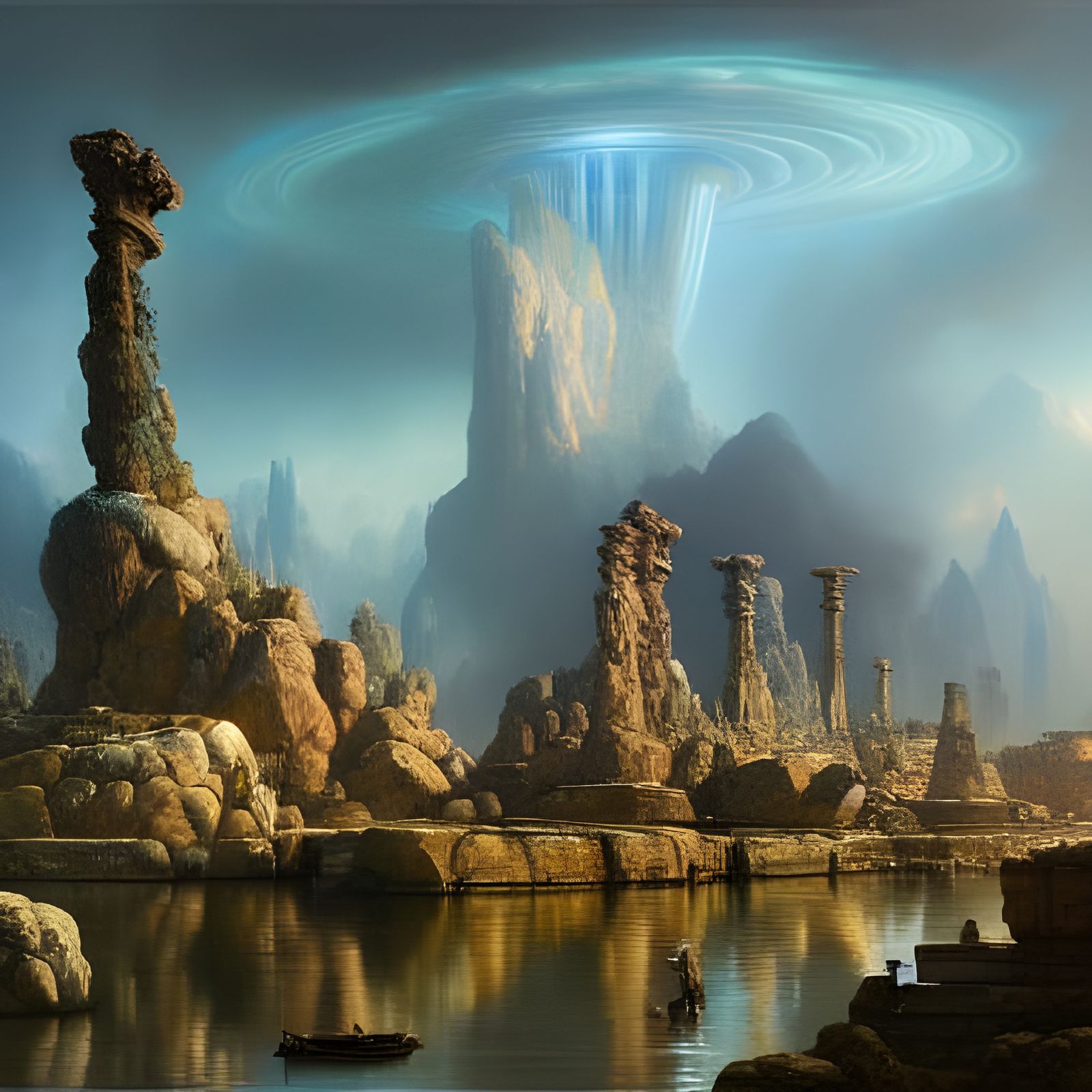 Ancient Civilization in Triadic Colors, Hyper-Detailed Paint...