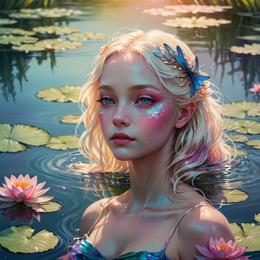 Platinum Blonde Nymph in Lake: Fantasy Concept Art