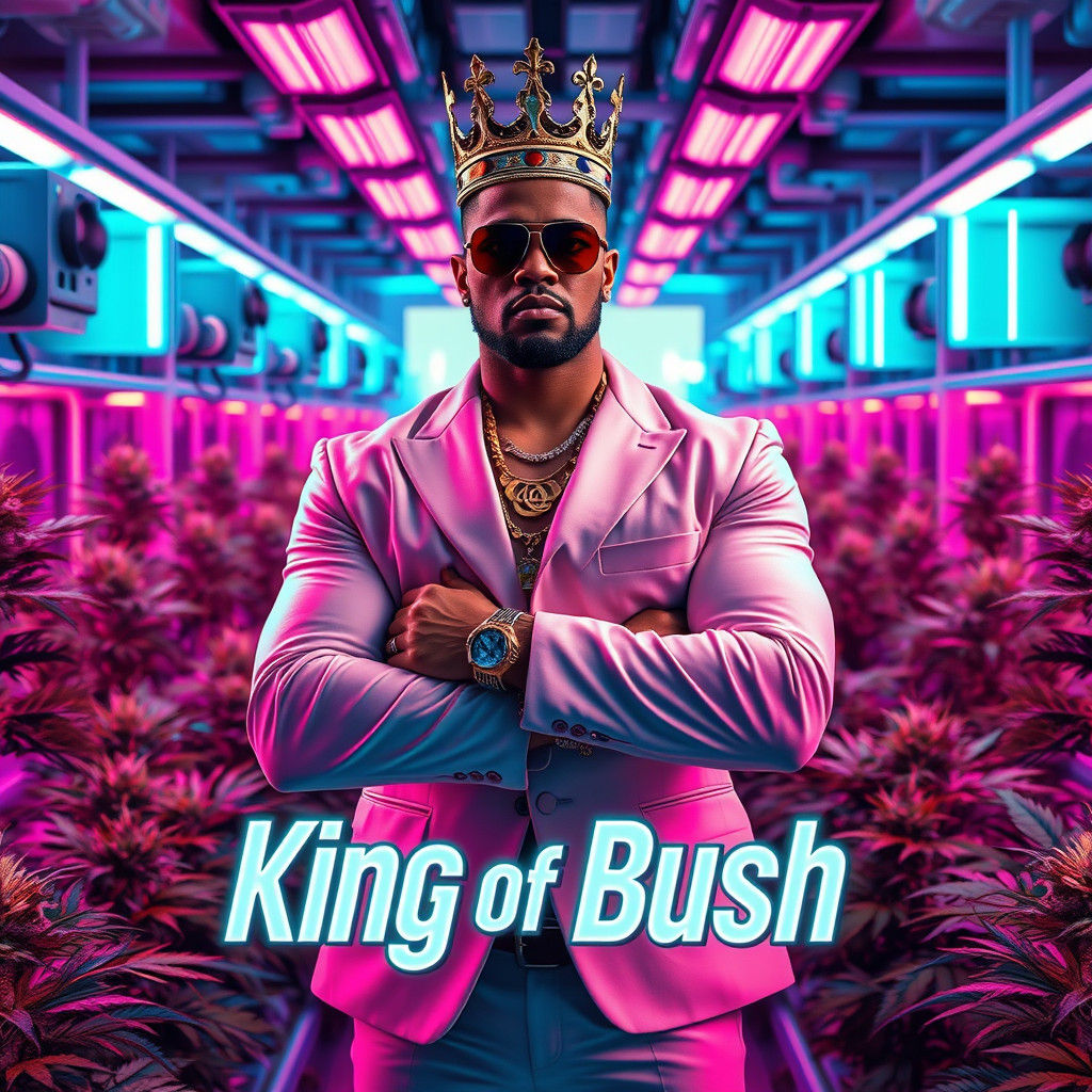 Sleek Cannabis Farm Boss Stands Confidently Amidst Vibrant N...