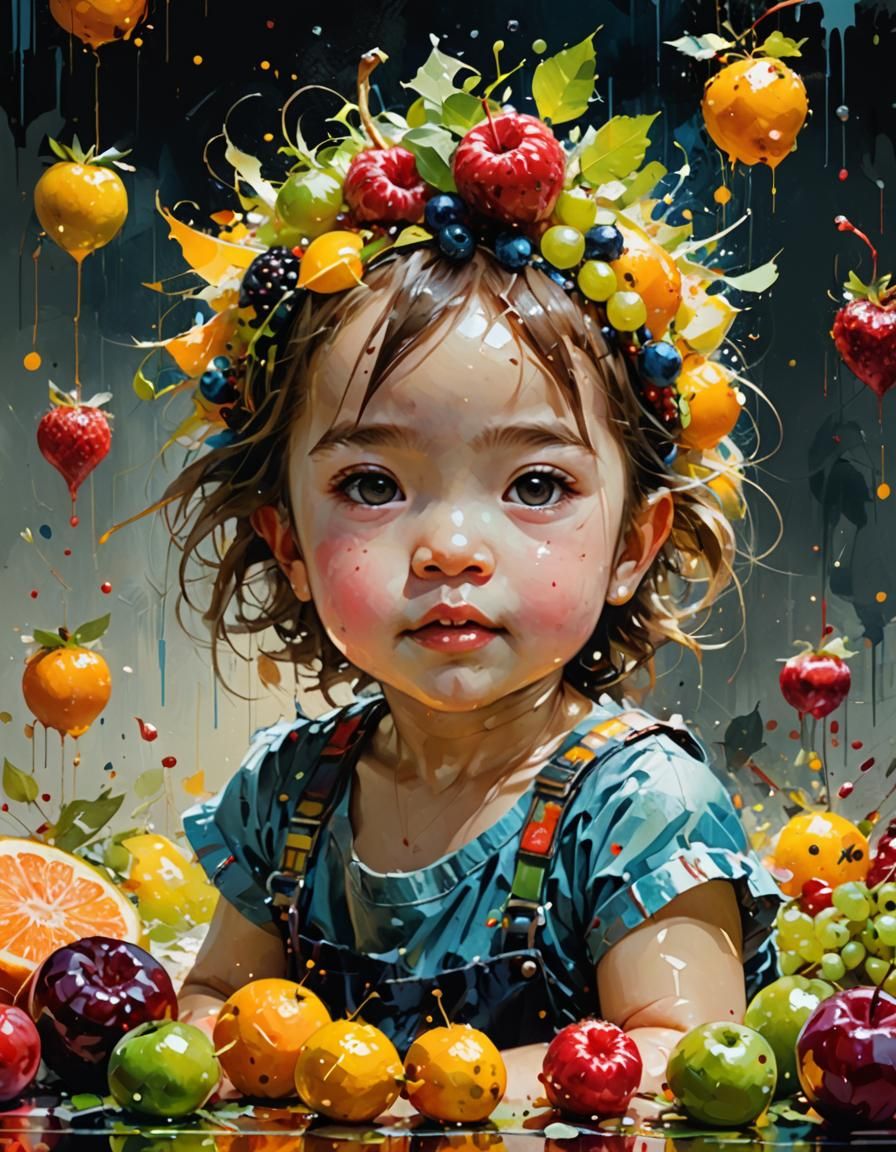 Adorable Chibi Fruit Portrait in Matte Painting Style